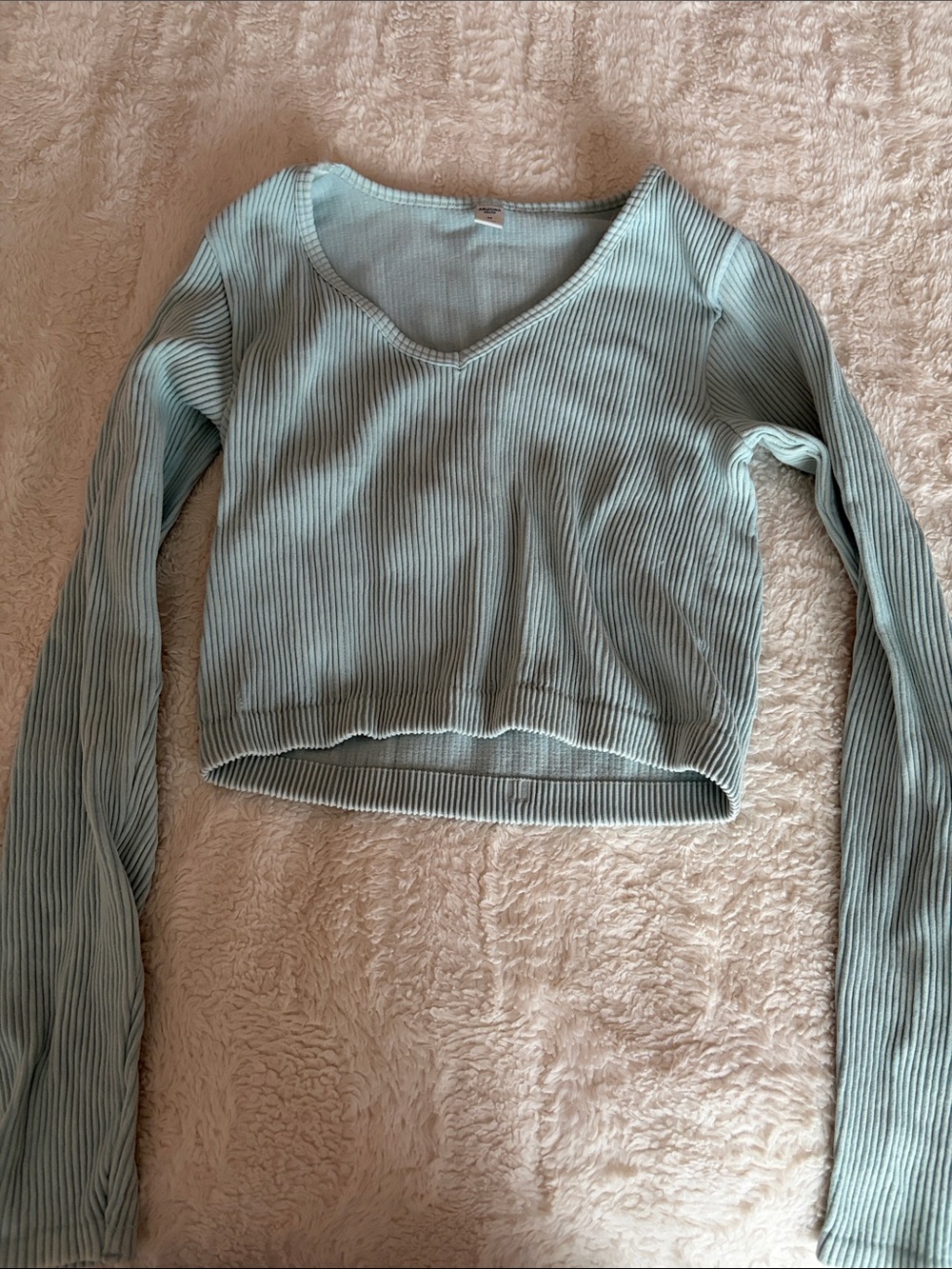 Arizona Jean Company Light Aqua Ribbed V-Neck Long Sleeve Crop Top